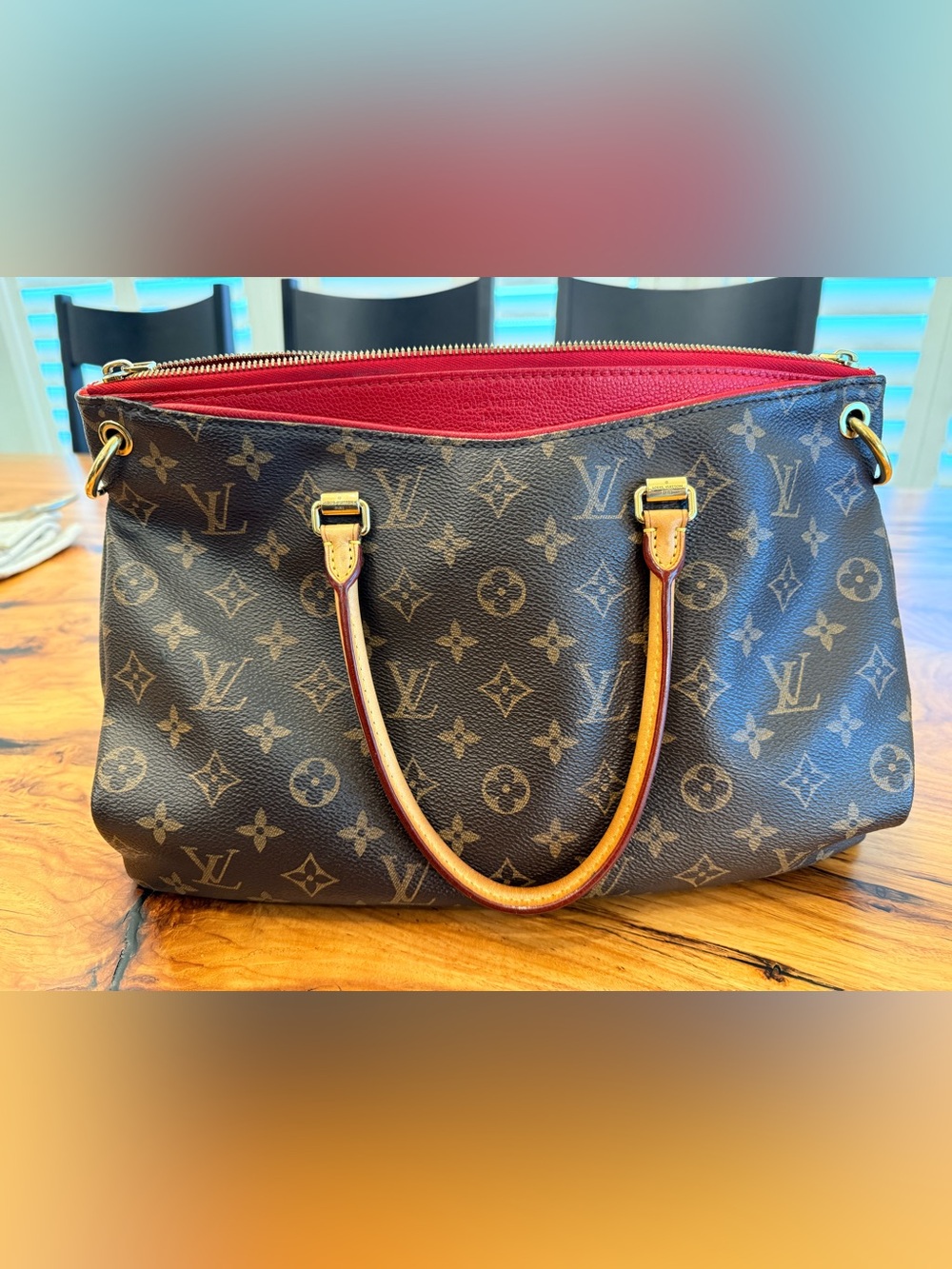 Louis Vuitton Monogram Pallas MM Tote, Cherry Red Interior - Picture 1 of 15